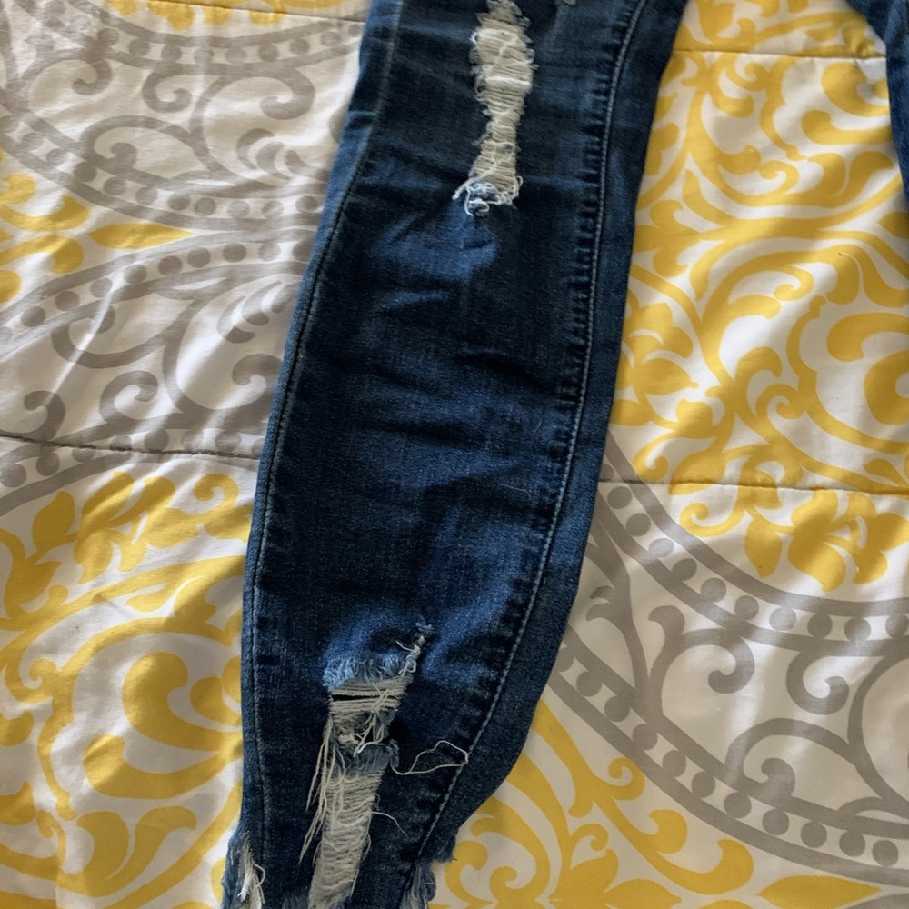 Denim Distressed Drawstring Crop Jeans, Sz 2 - Picture 4 of 8